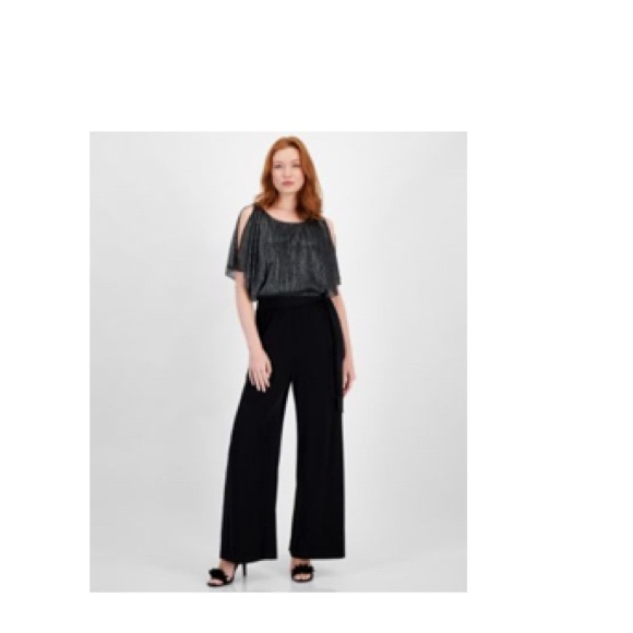 connected apparel Pants - Connected Apparel Black and Silver Wide-Leg Jumpsuit